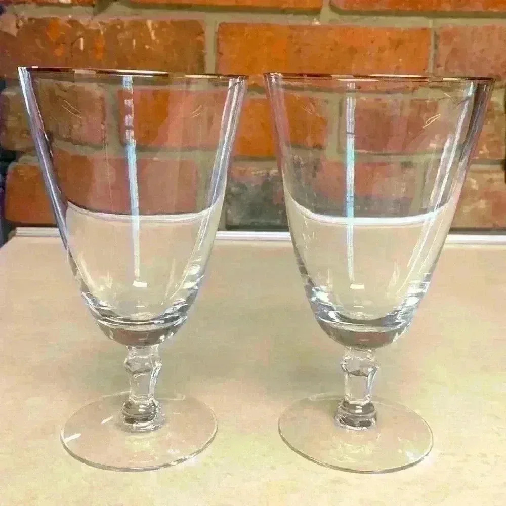 Fostoria Crystal Iced Tea Glasses " Engagement w/ Platinum Trim"…Vintage